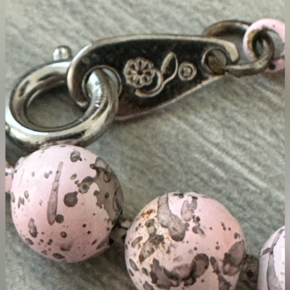 Pink Speckled Beaded Necklace | Knotted Ceramic Style Beads | Artisan Look - Picture 4 of 10